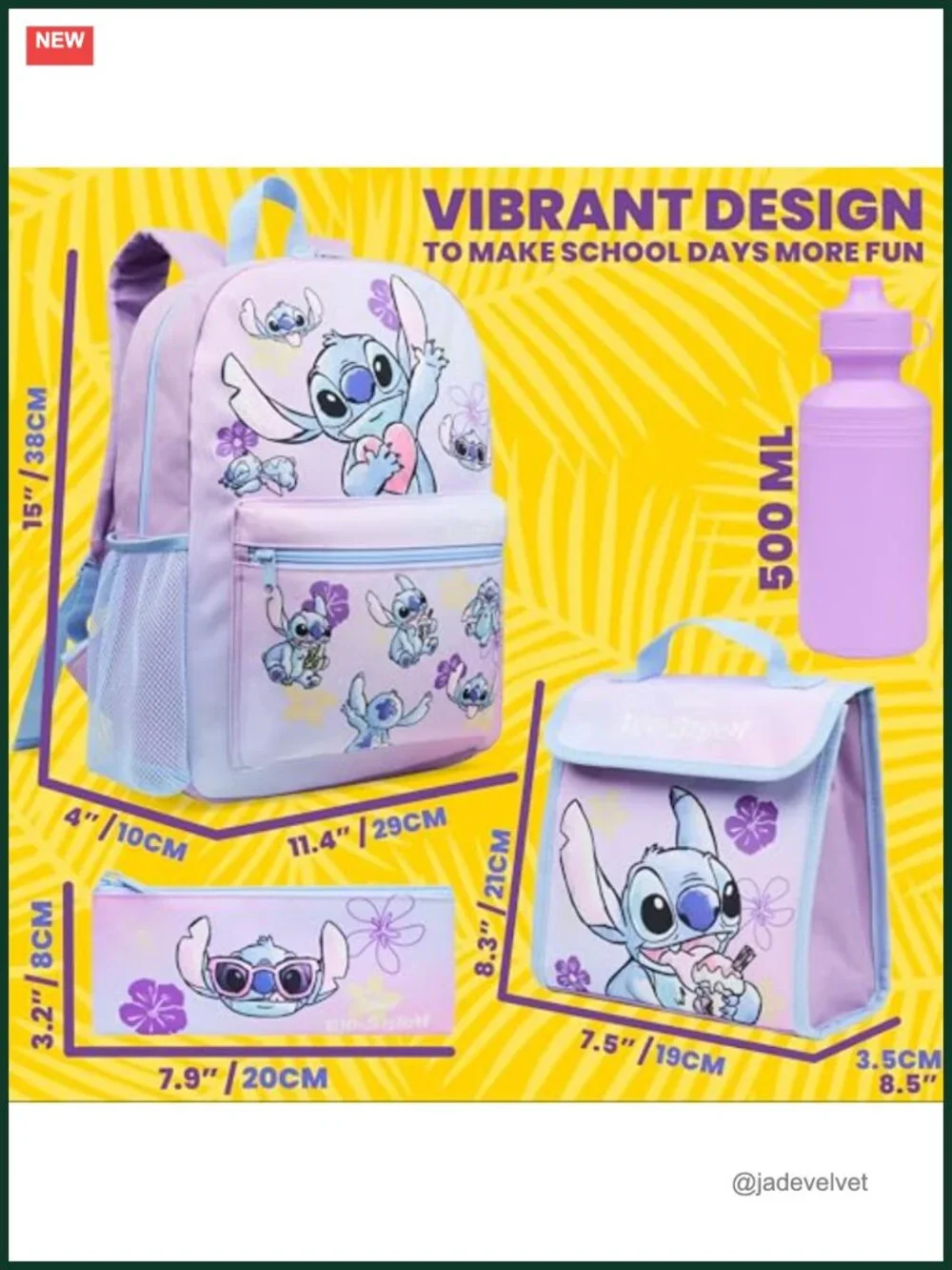 Disney Stitch Backpack Set with Lunch Bag, Water Bottle and Pencil Case